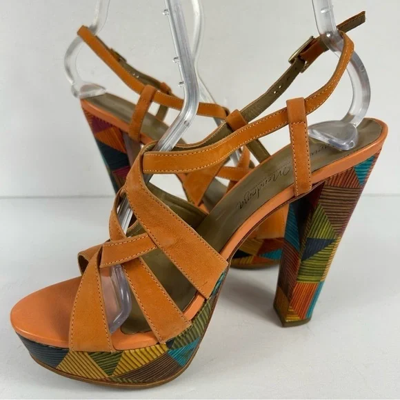❤️ Mayuela Mendoza Orange Multi-Color Platform Sandals Size 9 - Picture 4 of 8